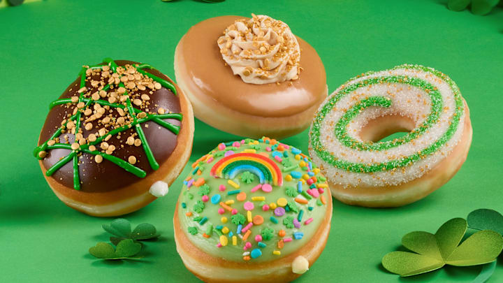 Four doughnuts in the Krispy Kreme St. Patrick's Day Collection