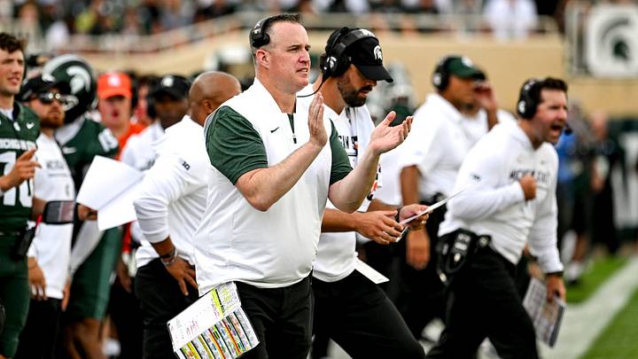 Michigan State head coach Pat Fitzgerald celebrates and claps during the third quarter against Eastern Michigan on Saturday, Sept. 12, 2026, at Spartan Stadium in East Lansing. Michigan State head coach Pat Fitzgerald celebrates and claps during the third quarter against Eastern Michigan on Saturday, Sept. 12, 2026, at Spartan Stadium in East Lansing.