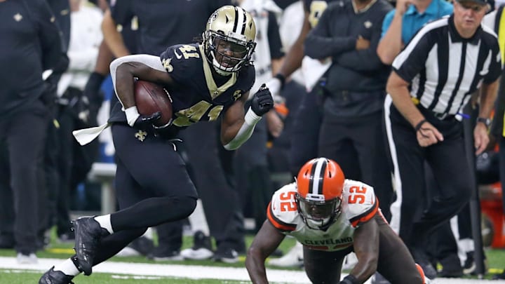 New Orleans Saints running back Alvin Kamara (41) runs against the Cleveland Browns