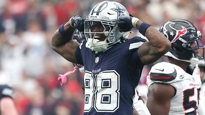 Dallas Cowboys wide receiver CeeDee Lamb reacts after making a reception against the Houston Texans. Dallas Cowboys wide receiver CeeDee Lamb reacts after making a reception against the Houston Texans.