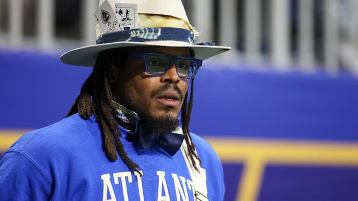Dec 16, 2023; Atlanta, GA, USA; Former NFL quarterback Cam Newton watches a game between the Howard