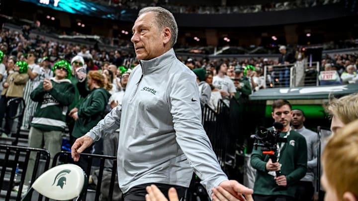 Michigan State's head coach Tom Izzo slaps hands with fans before the game against Ohio State on Sunday, Feb. 22, 2026, at the Breslin Center in East Lansing. Michigan State's head coach Tom Izzo slaps hands with fans before the game against Ohio State on Sunday, Feb. 22, 2026, at the Breslin Center in East Lansing.