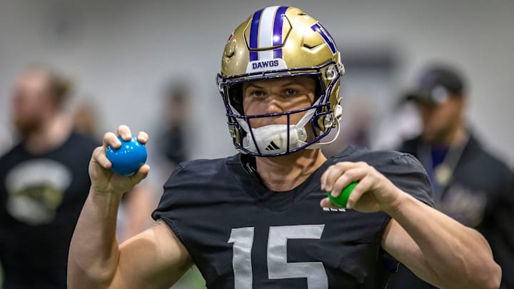 Derek Zammit works on a quarterback drill meant to strengthen his grip. Derek Zammit works on a quarterback drill meant to strengthen his grip.