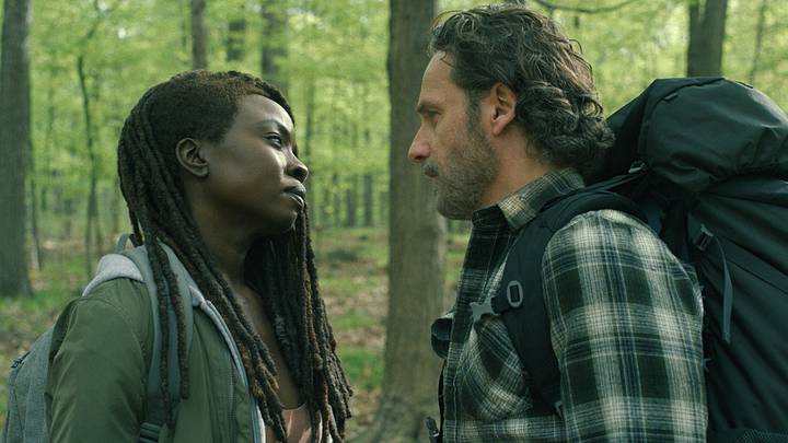 Danai Gurira as Michonne, Andrew Lincoln as Rick Grimes in The Walking Dead: The Ones Who Live Season 1, Episode 5 Danai Gurira as Michonne, Andrew Lincoln as Rick Grimes in The Walking Dead: The Ones Who Live Season 1, Episode 5