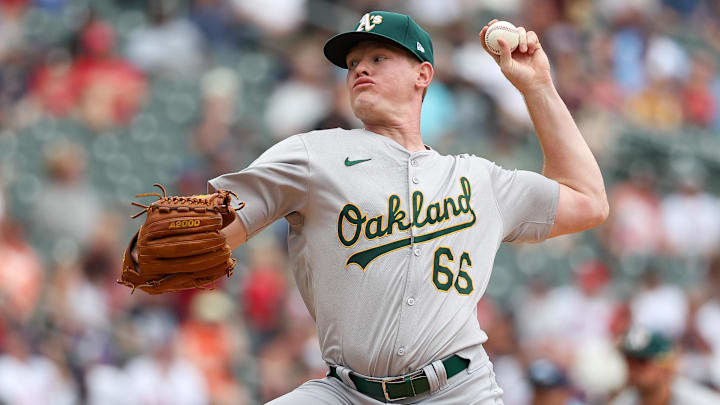 Jun 16, 2024; Minneapolis, Minnesota, USA; Oakland Athletics pitcher Brady Basso (66) delivers a pitch against the Minnesota Twins during the seventh inning of game one of a double header at Target Field. Mandatory Credit: Matt Krohn-Imagn Images Jun 16, 2024; Minneapolis, Minnesota, USA; Oakland Athletics pitcher Brady Basso (66) delivers a pitch against the Minnesota Twins during the seventh inning of game one of a double header at Target Field. Mandatory Credit: Matt Krohn-Imagn Images