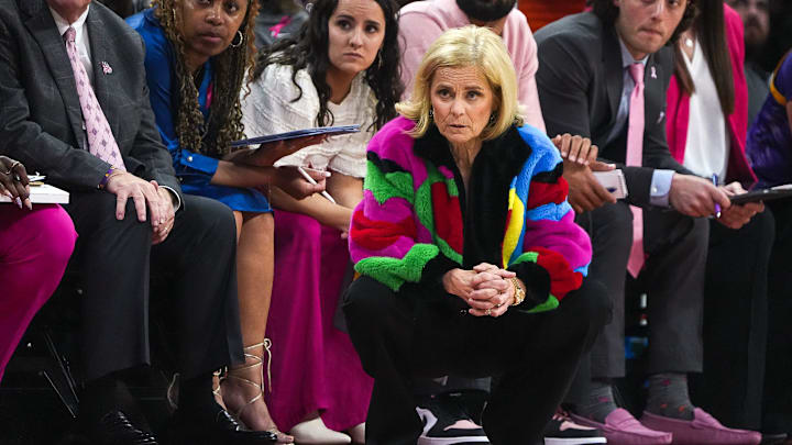 LSU head coach Kim Mulkey watches from the sideline during the game against the Texas Longhorns at the Moody Center on Sunday, Feb. 16, 2025. LSU head coach Kim Mulkey watches from the sideline during the game against the Texas Longhorns at the Moody Center on Sunday, Feb. 16, 2025.