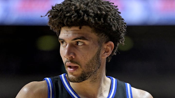 Jan 3, 2026; Tallahassee, Florida, USA; Duke Blue Devils forward Cameron Boozer (12) during the second half against the Florida State Seminoles forward at Donald L. Tucker Center. Mandatory Credit: Melina Myers-Imagn Images