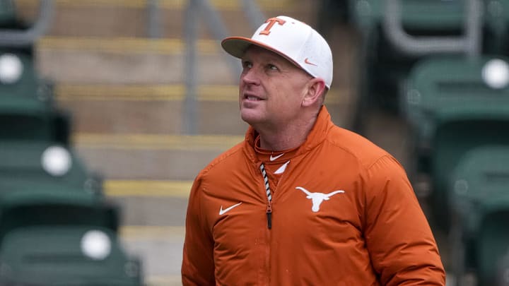 Texas Longhorns head coach Jim Schlossnagle leaves the field after talking to officials ahead of the game against Dartmouth at UFCU Disch-Falk Field on Friday, Feb. 21, 2025. Texas Longhorns head coach Jim Schlossnagle leaves the field after talking to officials ahead of the game against Dartmouth at UFCU Disch-Falk Field on Friday, Feb. 21, 2025.