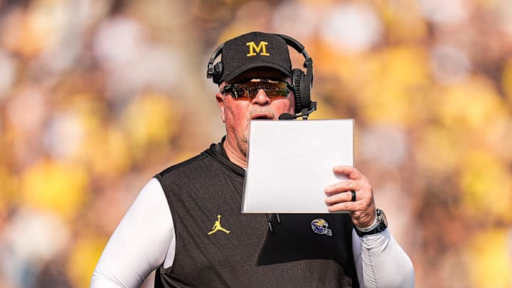 Michigan defensive coordinator Wink Martindale watches a play against Washington during the second half at Michigan Stadium in Ann Arbor on Saturday, Oct. 18, 2025. Michigan defensive coordinator Wink Martindale watches a play against Washington during the second half at Michigan Stadium in Ann Arbor on Saturday, Oct. 18, 2025.