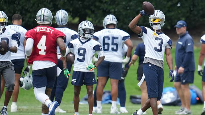 Dallas Cowboys wide receiver George Pickens (3) and quarterback Dak Prescott (4). Dallas Cowboys wide receiver George Pickens (3) and quarterback Dak Prescott (4).