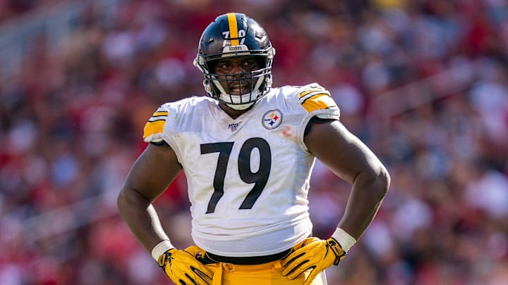 September 22, 2019; Santa Clara, CA, USA; Pittsburgh Steelers nose tackle Javon Hargrave (79) during the fourth quarter against the San Francisco 49ers at Levi's Stadium. Mandatory Credit: Kyle Terada-Imagn Images