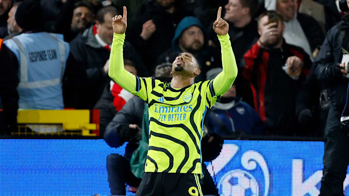 Gabriel Jesus celebrates his goal against Nottingham Forest