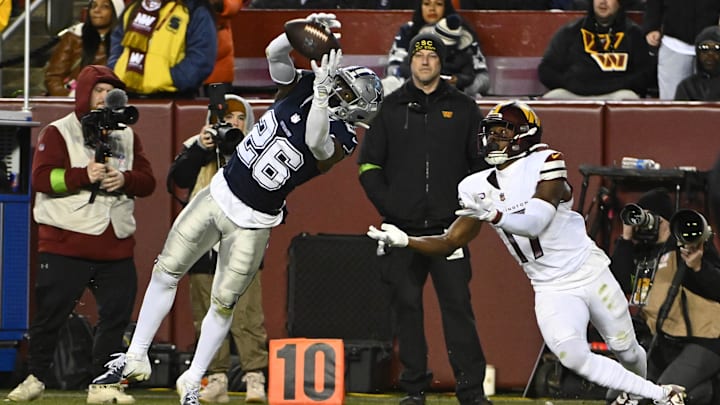 Dallas Cowboys CB DaRon Bland intercepts a pass intended for Washington Commanders wide receiver Terry McLaurin. Dallas Cowboys CB DaRon Bland intercepts a pass intended for Washington Commanders wide receiver Terry McLaurin.
