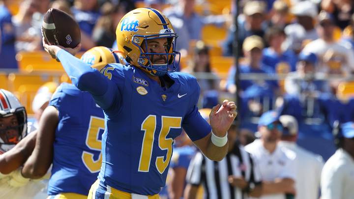 Sep 26, 2026; Pittsburgh, Pennsylvania, USA;  Pittsburgh Panthers quarterback Holden Geriner (15) passes against the Bucknell Bison during the third quarter at Acrisure Stadium.  Mandatory Credit: Charles LeClaire-Imagn Images