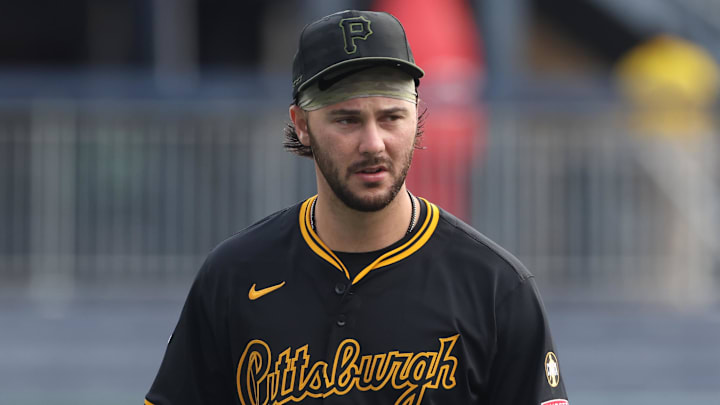 Sep 7, 2025; Pittsburgh, Pennsylvania, USA; Pittsburgh Pirates pitcher Paul Skenes (30) walks in the outfield before the game against the Milwaukee Brewers at PNC Park. Mandatory Credit: Charles LeClaire-Imagn Images