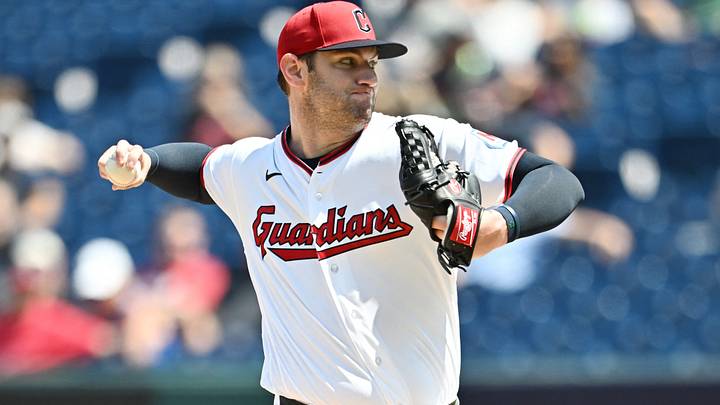 Aug 20, 2026: Cleveland Guardians pitcher Gavin Williams (32) throws a pitch during the first inning against the San Francisco Giants at Progressive Field. Credit: Ken Blaze-Imagn Images