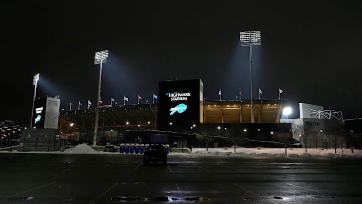 A final look outside Highmark Stadium hours after the Bills win over the Jets in their last regular season game at Highmark Stadium in Orchard Park on Sunday, Jan. 4, 2026