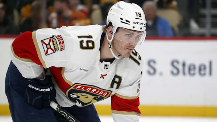 Jan 26, 2024; Pittsburgh, Pennsylvania, USA; Florida Panthers left wing Matthew Tkachuk (19) at the