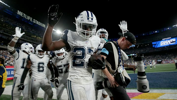 Dallas Cowboys cornerback Amani Oruwariye celebrates his interception during the fourth quarter against the New York Giants. Dallas Cowboys cornerback Amani Oruwariye celebrates his interception during the fourth quarter against the New York Giants.