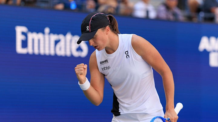 Iga Swiatek broke multiple records with her first-round win at the 2025 US Open. Iga Swiatek broke multiple records with her first-round win at the 2025 US Open.