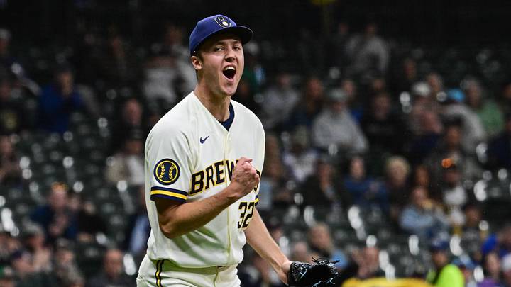 May 13, 2026; Milwaukee, Wisconsin, USA; Milwaukee Brewers starting pitcher Jacob Misiorowski (32) reacts after retiring the side in the seventh inning against the San Diego Padres at American Family Field. Mandatory Credit: Benny Sieu-Imagn Images May 13, 2026; Milwaukee, Wisconsin, USA; Milwaukee Brewers starting pitcher Jacob Misiorowski (32) reacts after retiring the side in the seventh inning against the San Diego Padres at American Family Field. Mandatory Credit: Benny Sieu-Imagn Images