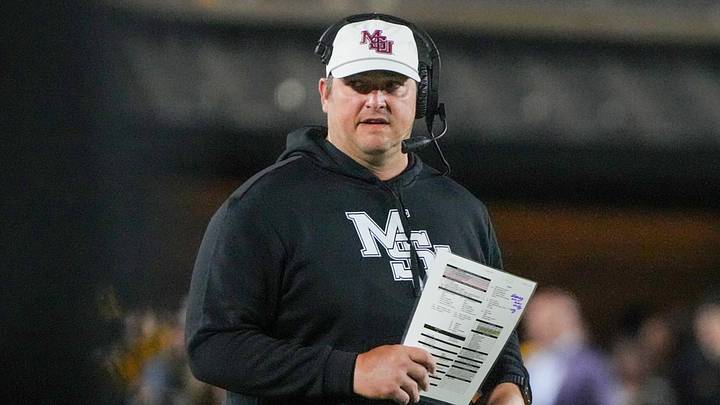 Nov 15, 2025; Columbia, Missouri, USA; Mississippi State Bulldogs head coach Jeff Lebby on field against the Missouri Tigers during the first half of the game at Faurot Field at Memorial Stadium. Mandatory Credit: Denny Medley-Imagn Images