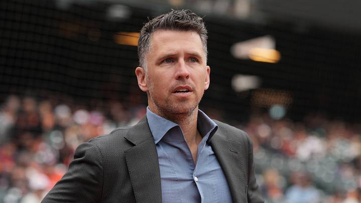 Apr 25, 2026; San Francisco, California, USA; San Francisco Giants president of baseball operations Buster Posey before the game against the Miami Marlins at Oracle Park. Mandatory Credit: Darren Yamashita-Imagn Images