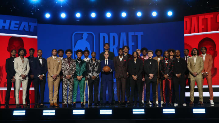 Jun 22, 2023; Brooklyn, NY, USA; NBA commissioner Adam Silver poses for photos with the 2023 NBA draft class before the first round of the 2023 NBA Draft at Barclays Arena. Mandatory Credit: Wendell Cruz-USA TODAY Sports