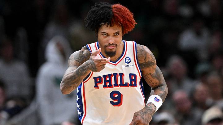 Apr 21, 2026; Boston, Massachusetts, USA; Philadelphia 76ers guard Kelly Oubre Jr. (9) reacts after making a three-point basket against the Boston Celtics in the second half of a game two of the first round of the 2026 NBA Playoffs at TD Garden. Mandatory Credit: Brian Fluharty-Imagn Images Apr 21, 2026; Boston, Massachusetts, USA; Philadelphia 76ers guard Kelly Oubre Jr. (9) reacts after making a three-point basket against the Boston Celtics in the second half of a game two of the first round of the 2026 NBA Playoffs at TD Garden. Mandatory Credit: Brian Fluharty-Imagn Images