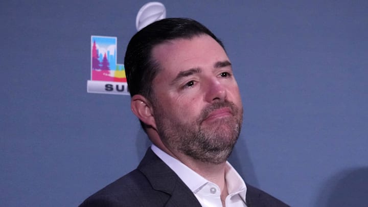 Feb 9, 2026; San Francisco, CA, USA; San Francisco 49ers owner Jed York at the Super Bowl LX host committee handoff press conference at Moscone Center. Mandatory Credit: Kirby Lee-Imagn Images Feb 9, 2026; San Francisco, CA, USA; San Francisco 49ers owner Jed York at the Super Bowl LX host committee handoff press conference at Moscone Center. Mandatory Credit: Kirby Lee-Imagn Images