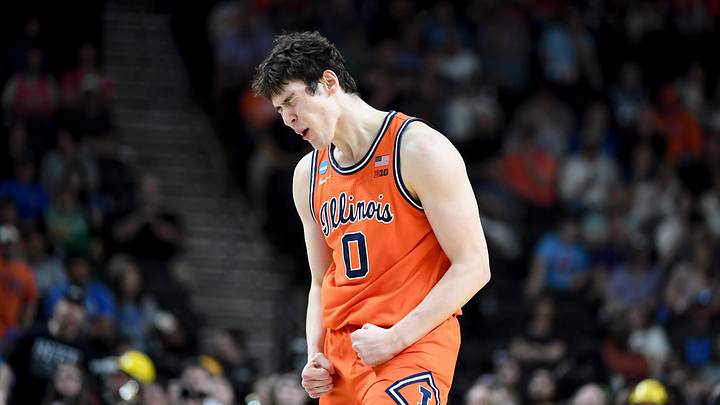 Illinois Fighting Illini forward David Mirkovic (0) celebrates after scoring Saturday, March 21, 2026, during the NCAA Men’s Basketball Tournament second round game against the VCU Rams at Bon Secours Wellness Arena in Greenville, South Carolina. Illinois Fighting Illini forward David Mirkovic (0) celebrates after scoring Saturday, March 21, 2026, during the NCAA Men’s Basketball Tournament second round game against the VCU Rams at Bon Secours Wellness Arena in Greenville, South Carolina.