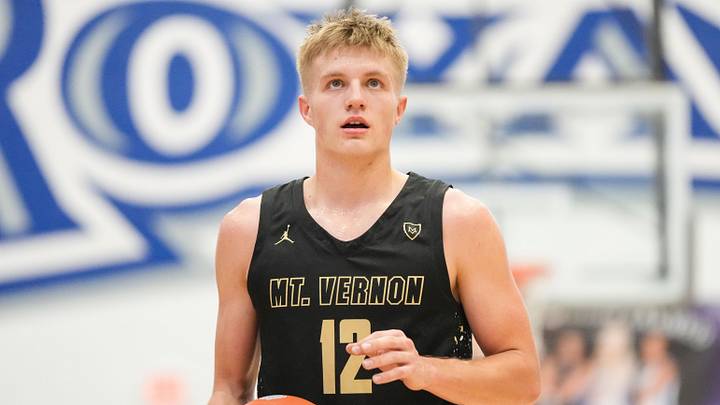 Mt. Vernon Marauders guard Luke Ertel (12) shoots a free throw.