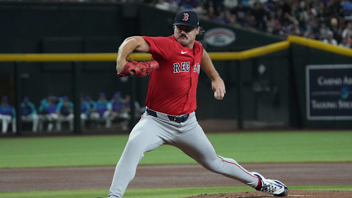Sep 5, 2025; Phoenix, Arizona, USA; Boston Red Sox pitcher Payton Tolle (70) throws against the Arizona Diamondbacks in the first inning at Chase Field. Mandatory Credit: Rick Scuteri-Imagn Images
