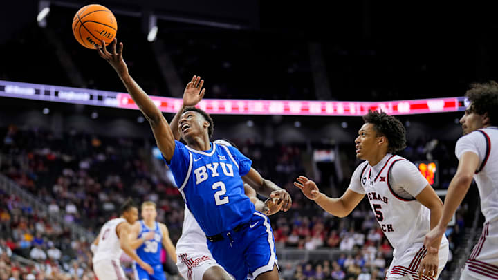Jaxson Robinson extends for a layup against Texas Tech