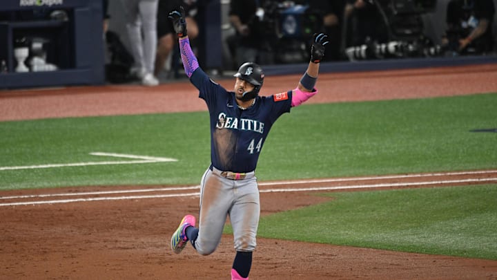 Oct 20, 2025; Toronto, Ontario, CAN; Seattle Mariners center fielder Julio Rodriguez (44) runs after hitting a home run against the Toronto Blue Jays in the third inning during game seven of the ALCS round for the 2025 MLB playoffs at Rogers Centre. Mandatory Credit: Dan Hamilton-Imagn Images Oct 20, 2025; Toronto, Ontario, CAN; Seattle Mariners center fielder Julio Rodriguez (44) runs after hitting a home run against the Toronto Blue Jays in the third inning during game seven of the ALCS round for the 2025 MLB playoffs at Rogers Centre. Mandatory Credit: Dan Hamilton-Imagn Images