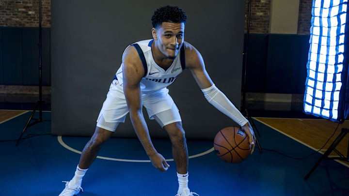 Sep 29, 2023; Dallas, TX, USA; Dallas Mavericks guard Josh Green (8) poses for a photo during the