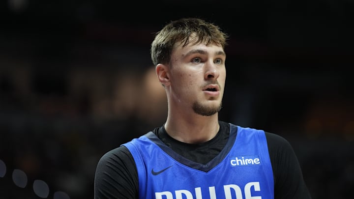 Dallas Mavericks forward Cooper Flagg (32) looks on against the San Antonio Spurs in the second quarter of their game.
