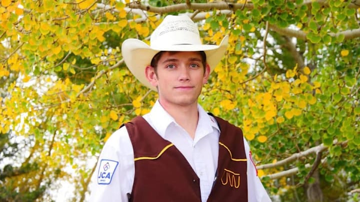 Grant in his University of Wyoming vest Grant in his University of Wyoming vest