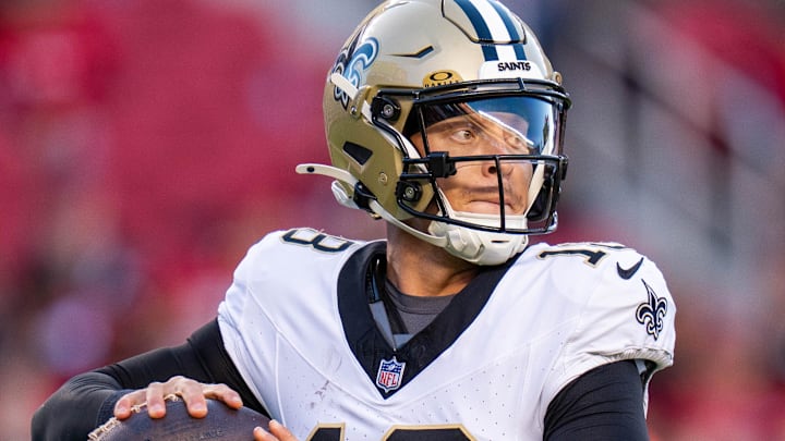 August 18, 2024; Santa Clara, California, USA; New Orleans Saints quarterback Spencer Rattler (18) during the third quarter against the San Francisco 49ers at Levi's Stadium. 
