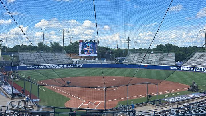 Devon Park in Oklahoma City prior to Thursday's game between No. 1 Alabama and No. 8 UCLA in the Women's College World Series Devon Park in Oklahoma City prior to Thursday's game between No. 1 Alabama and No. 8 UCLA in the Women's College World Series