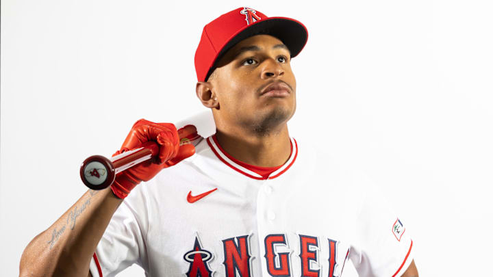 Feb 18, 2026; Tempe, AZ, USA; Los Angeles Angels infielder Christian Moore poses for a portrait during photo day at Tempe Diablo Stadium. Mandatory Credit: Mark J. Rebilas-Imagn Images Feb 18, 2026; Tempe, AZ, USA; Los Angeles Angels infielder Christian Moore poses for a portrait during photo day at Tempe Diablo Stadium. Mandatory Credit: Mark J. Rebilas-Imagn Images