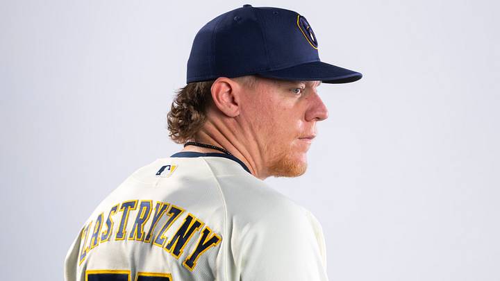 Feb 20, 2026; Phoenix, AZ, USA; Milwaukee Brewers pitcher Rob Zastryzny poses for a portrait during photo day at American Family Fields of Phoenix. Mandatory Credit: Mark J. Rebilas-Imagn Images Feb 20, 2026; Phoenix, AZ, USA; Milwaukee Brewers pitcher Rob Zastryzny poses for a portrait during photo day at American Family Fields of Phoenix. Mandatory Credit: Mark J. Rebilas-Imagn Images