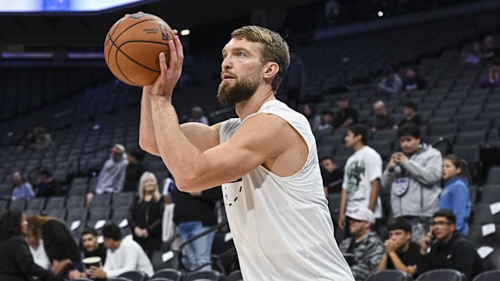 Nov 9, 2025; Sacramento, California, USA; Sacramento Kings forward Domantas Sabonis (11) warms up before a game against the Minnesota Timberwolves at Golden 1 Center. Mandatory Credit: Justine Willard-Imagn Images