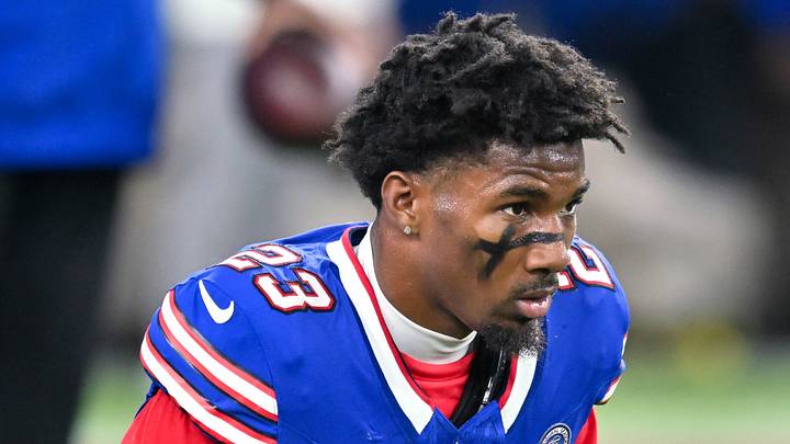 Sep 17, 2026; Orchard Park, New York, USA; Buffalo Bills cornerback Dee Alford (23) warms up before a game against the Detroit Lions at New Highmark Stadium.