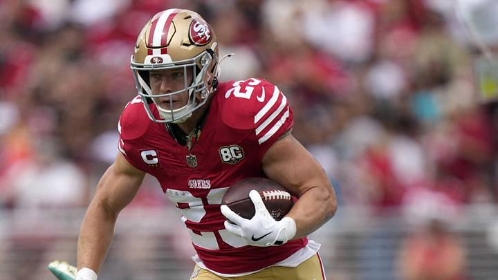 San Francisco 49ers running back Christian McCaffrey (23) runs the ball against Miami Dolphins cornerback Chris Johnson (3) in the first half at Levi's Stadium. Mandatory Credit: Kyle Terada-Imagn Images San Francisco 49ers running back Christian McCaffrey (23) runs the ball against Miami Dolphins cornerback Chris Johnson (3) in the first half at Levi's Stadium. Mandatory Credit: Kyle Terada-Imagn Images