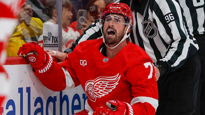 Oct 6, 2026; Detroit, Michigan, USA; Detroit Red Wings center Dylan Larkin (71) reacts after being knocked down during a fight in the second period against the Ottawa Senators at Little Caesars Arena. Mandatory Credit: Brian Bradshaw Sevald-Imagn Images Oct 6, 2026; Detroit, Michigan, USA; Detroit Red Wings center Dylan Larkin (71) reacts after being knocked down during a fight in the second period against the Ottawa Senators at Little Caesars Arena. Mandatory Credit: Brian Bradshaw Sevald-Imagn Images