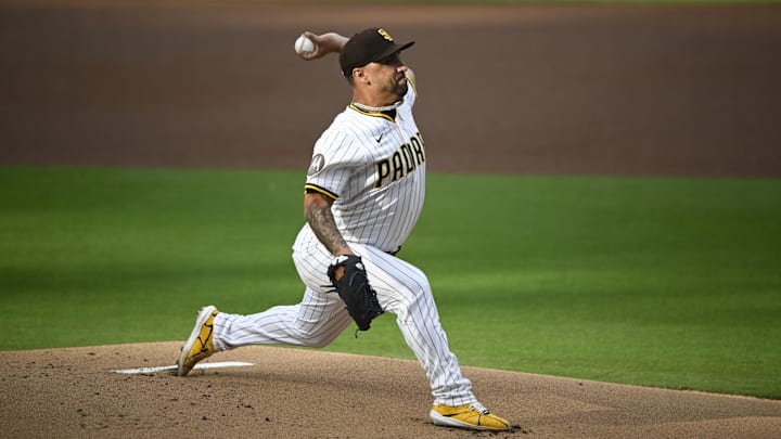Aug 23, 2025; San Diego, California, USA; San Diego Padres starting pitcher Nestor Cortes (65) delivers during the first inning against the Los Angeles Dodgers at Petco Park. Mandatory Credit: Denis Poroy-Imagn Images Aug 23, 2025; San Diego, California, USA; San Diego Padres starting pitcher Nestor Cortes (65) delivers during the first inning against the Los Angeles Dodgers at Petco Park. Mandatory Credit: Denis Poroy-Imagn Images