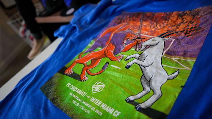 A shirt for the Lamar Hunt U.S. Open Cup match between Inter Miami and the ‘GOAT,’ Lionel Messi, and the Lions of FC Cincinnati.