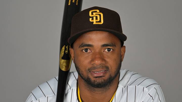 Feb 18, 2026; Peoria, AZ, USA;    San Diego Padres Pablo Reyes (26) during spring training photo day. Mandatory Credit: Jayne Kamin-Oncea-Imagn Images
