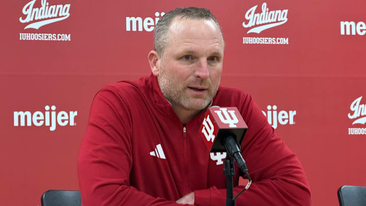 Indiana basketball coach Darian DeVries speaks to reporters Jan. 4, 2026, after beating Washington at Assembly Hall.
